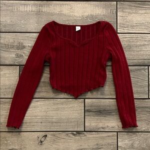 Vibrant Red Ribbed girls Knit Top
